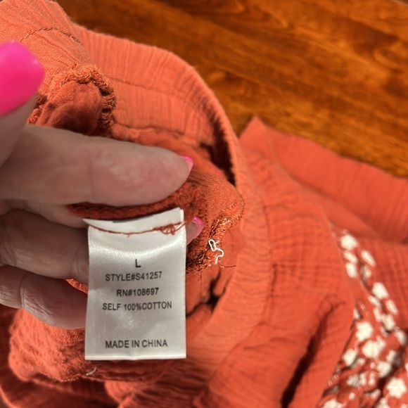 Alice Blue Womens Skirt L Burnt Orange White Floral Ruffles Waffle Texture Full - Picture 9 of 12